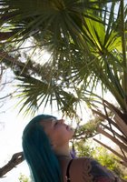 Телка с сиреневыми волосами позирует полуголой среди пальм 19 фото Телка с сиреневыми волосами позирует полуголой среди пальм 19 фото